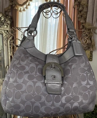 Coach Vintage Signature Buckle Flap Soho Hobo Bag Light Gray Metallic F18911 - Image 1 of 4