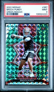 2022  PANINI MOSAIC  367  BROCK PURDY,   GREEN MOSAIC  RC,   PSA 9,   SUPERB!!!! - Picture 1 of 4