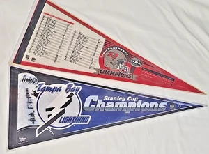 NFL- TB Buccaneers SB Champs & NHL- TB Lightning SC Champs 2 Pennants Protected - Picture 1 of 16