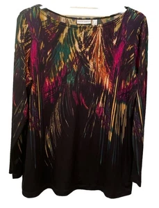 Susan Graver Top Damen groß schwarz Federmuster Bohemian festlich Karneval - Bild 1 von 6