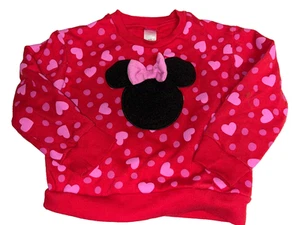 Disney Junior Minnie Mouse Sweatshirt Girls 5T Red with Pink Hearts & Black Ears - Picture 1 of 3