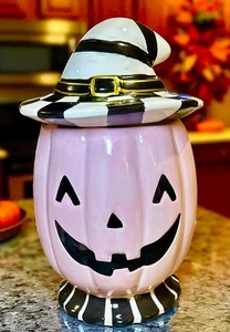 Martha Stewart Mackenzie Style Pink Pumpkin Jack O Lantern Canister Jar NWT - Picture 1 of 4