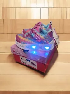 SKECHERS Girls S Sport Mae Star Print Light Up Sneakers Pink (Sz-7 TODDLER) NEW - Picture 1 of 4