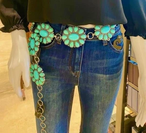 BIG Silver/Turquoise CONCHO Link Belt ~ARIAT Western Southwest Western COWGIRL - Picture 1 of 4