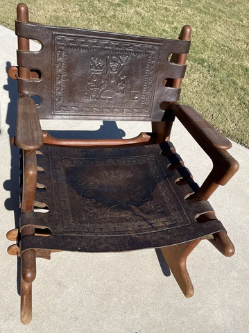 Angel Pazmino Teak and Leather Rocking Chair Ecuador, 1960s mid century Cover