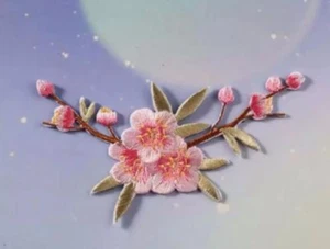 Cherry Blossom Iron-on Patch, Embroidered Flower Applique, Iron-on Flower Patch - Picture 1 of 3