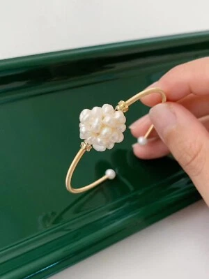 Beautiful 7.5-8" AAA real natural Akoya white Baroque pearl Bracelet 14K Gold  - Image 1 of 4