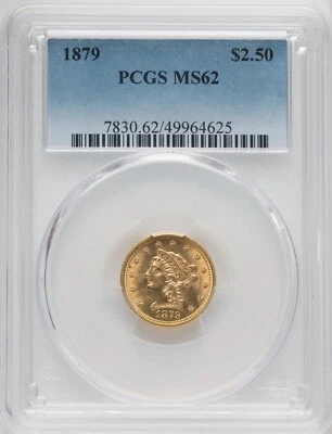 1879 年自由头 2.5 美元鹰金 PCGS 评级 MS62 — 第 1/4 张图片