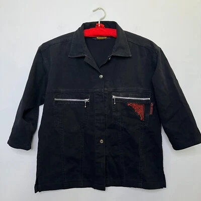 Camisa de Motocicleta Harley Davidson Negra Denim Vintage Cachemira Cremallera Talla M COMO ESTÁ Foto 1 de 4
