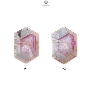 Piedra preciosa hexagonal de zafiro rosa brillo romero natural rebanada plana 1 pieza para joyería - Imagen 1 de 11