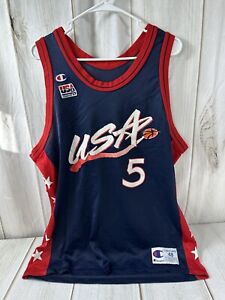 Champion Grant Hill #5 Jersey Shirt Mens 48 Blue Red Dream Team Usa Olympics