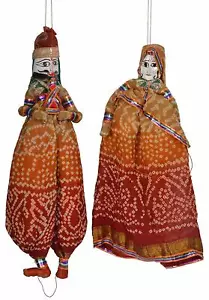KSM Traditional Rajasthani Wood Folk Puppet Pair for Home Décor-Event MULTICOLOR - Picture 1 of 1