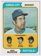 1974 TOPPS JACK MCKEON/CHARLIE LAU/GALEN CISCO/HARRY DUNLOP KANSAS CITY ROYALS