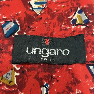 Ungaro Paris Mens Tie Red, Blue and Gold Triangle Geometric Pattern - Image 1 of 4