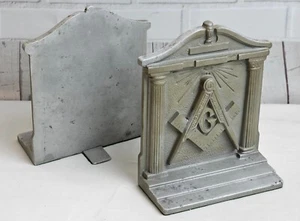 Vintage freimaurerische Freimaurer Metall Buchstützen Allsehender Augenkompass quadratisch - Bild 1 von 10