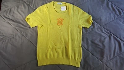Ballantyne Scotland cashmere sweater yellow short sleeve turtle design top 38 6 - Image 1 of 4