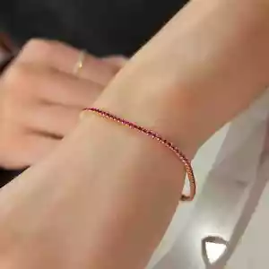 6Ct 3mm Round Lab Created Ruby Women 7" Tennis Bracelet 14K Yellow Gold Plated - Picture 1 of 3