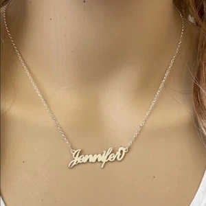 Personalized Sterling Silver Name Plate Necklace - Jennifer 16" inches - Picture 1 of 3