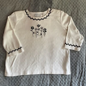 Women's Alfred Dunner Floral Round Neck 3/4 Sleeve Pullover Blouse PL Petite - Picture 1 of 15