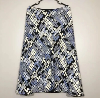 Emma James Petite 4P Blue Polka Dot Elastic Waist Casual Full Swing Midi Skirt - Image 1 of 4