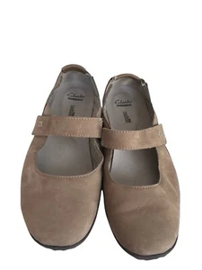 Clarks Haley Luna Flats Taupe Leather Comfort Shoes Mary Jane 13291 Size 8 Tan - Picture 1 of 7