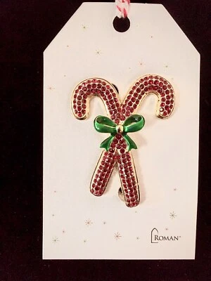 Brooch Pin Christmas Holiday Candy Cane 1-3/4 X 1-3/8 New - Image 1 of 2