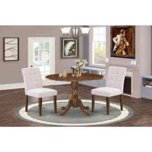 3-Piece Antique Walnut Round Wood Dining Set with Dropleaf, Seats 4 - Picture 1 of 7