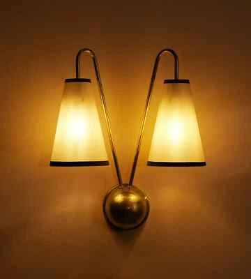 Clarke Wall Light, Antiqued Brass Dual Shade Wall Fixture Mid Century Lamp Sconc - Image 1 of 4