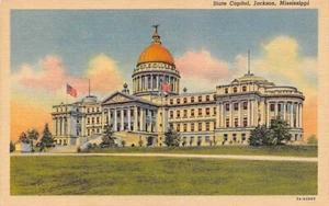 Postal MS: Capitolio del Estado, Jackson, Mississippi, sin publicar, lino, años 40 - Imagen 1 de 2