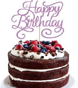Happy Birthday Cake Topper Light Purple Glitter Happy Birthday Cake Bunting Deco - Picture 1 of 19