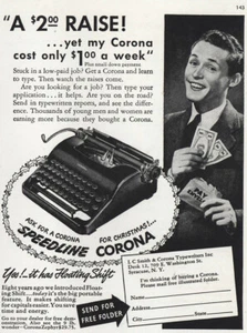1939 Corona Speedline Schreibmaschine: Erhöhe doch meine Corona Kosten Vintage Printanzeige - Bild 1 von 1