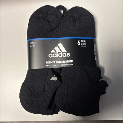 Calcetines Adidas Para Hombre Acolchados No Show Talla 6-12 - Negros (Paquete de 6) Foto 1 de 2