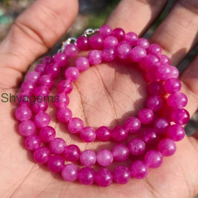 Collar de cuentas redondas lisas de turmalina rosa de 6 mm, turmalina rosa natural Foto 1 de 4