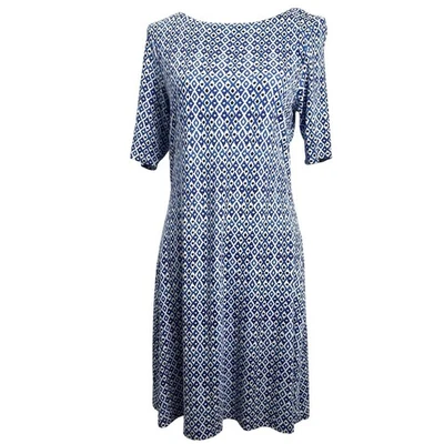 Tommy Bahama Estampado Geométrico Azul Blanco Hasta la Rodilla Camiseta Vestido Informal Mediano Foto 1 de 4