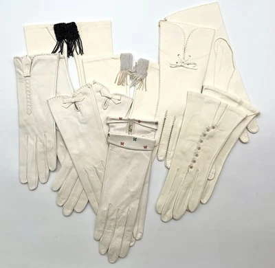 Lote de 7 Guantes De Cuero Vintage LAUFER MADE IN SPAIN Off White Niño Tallas XXS Foto 1 de 4