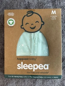 NEW Happiest Baby Sleepea Organic 5-Second Swaddle Size M 2-4 Months Green Stars - Picture 1 of 4
