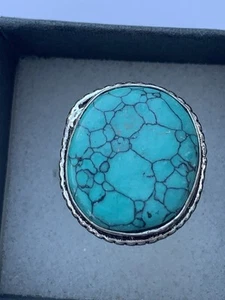 Vintage Handmade 925 Silver Ring With Large Turquoise - Picture 1 of 8