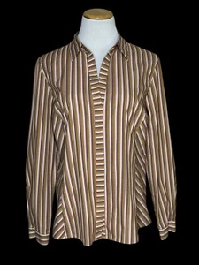 Lafayette 148 Women's Sz 12 Cotton Blend Top Stripe Popover Stretch Shirt - Picture 1 of 10