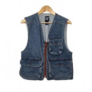 Vintage Gap Denim Vest Mens Small Utility Cargo Pockets Cotton - Picture 1 of 7
