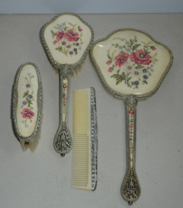 Vintage Regent Of London Vanity Dressing Table set 4 piece set flowers