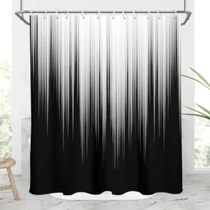 Black and Grey Shower Curtain White Gray Ombre Mens Decorative -12 Hooks, 60X72, - Picture 1 of 5