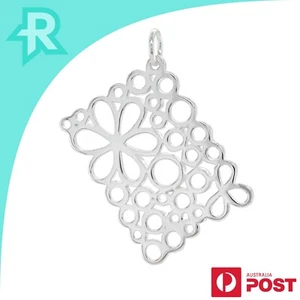 Rectangle Flower & Circular Hoops Sterling Silver 925 Pendant - Picture 1 of 7
