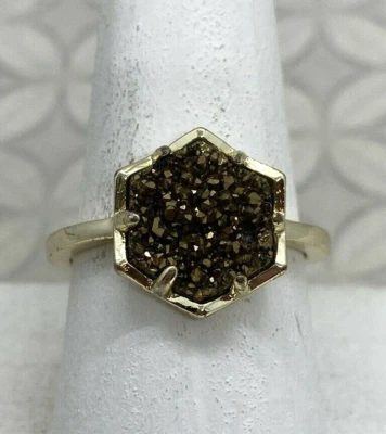 Kendra Scott Kylie ring hexagon bronze drusy gold tone 8 - Image 1 of 4