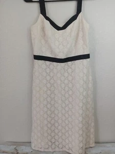 ANN TAYLOR LOFT BLACK TRIM IVORY LACE SLEEVELESS DRESS SIZE 4P - Picture 1 of 4