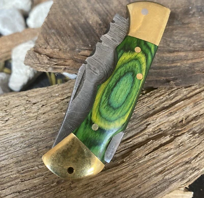 SHARD CUSTOM HAND FORGED DAMASCUS STEEL Lock Back Folding Pocket Knife W/Sheath - Image 1 of 4
