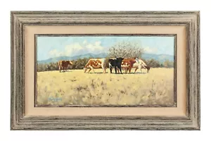 Original MARTIN SEMANAL (b. 1936) Pintura Pastorero Steer 25 x 40 - Imagen 1 de 7