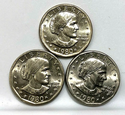 1980 P D S Susan B. Anthony Dollar  Set  (3 Coins) Cover
