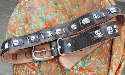 Cinturón de cuero genuino envejecido MARC ECKO talla 45 pulgadas calaveras Foto 1 de 4