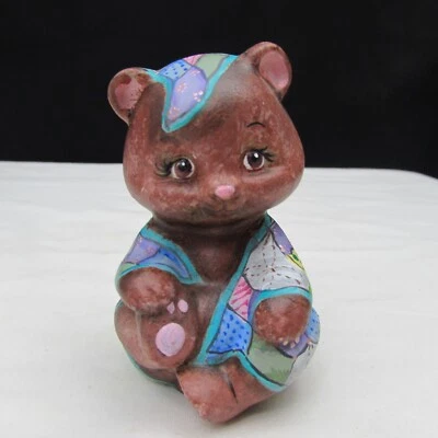 Fenton Crystal Satin OOAK Hand Painted Sitting Bear NIL W441 - Image 1 of 4