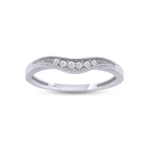 Contour Wedding Band Ring Round Natural Diamond In 14K White Gold For Womens - Picture 1 of 10
